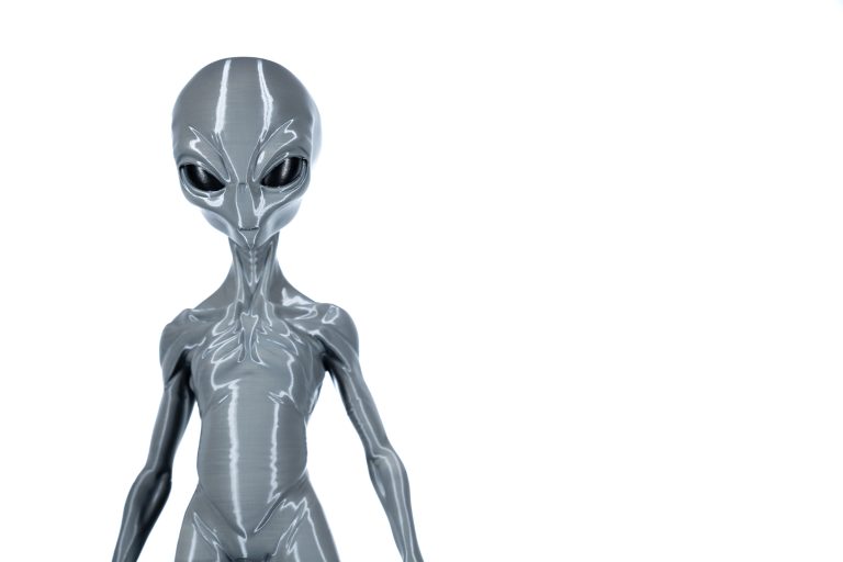 24″ Alien Statue with Silver Patina Base