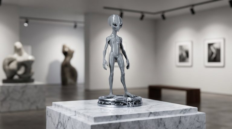 24″ Alien Statue with Silver Patina Base