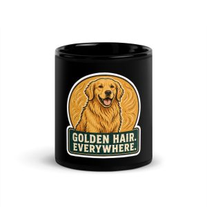 Black Coffee Mug, Golden Retriever Gift: Golden Hair. Everywhere.