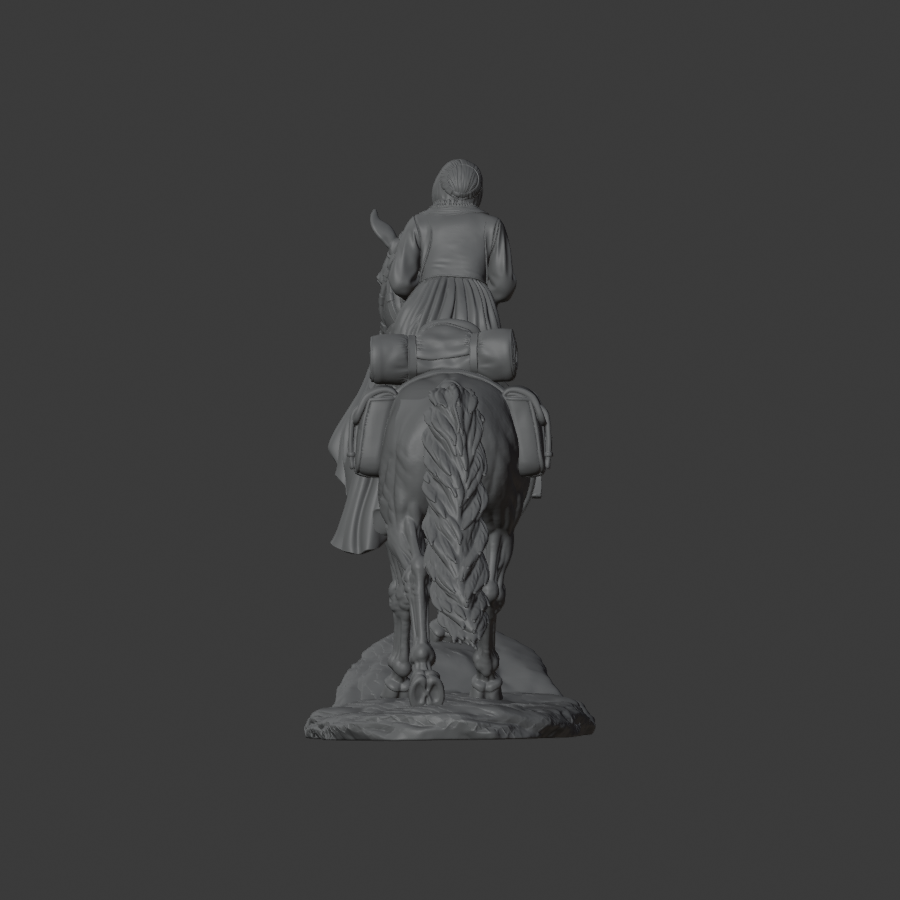 Rear view of the final horse and rider digital model.