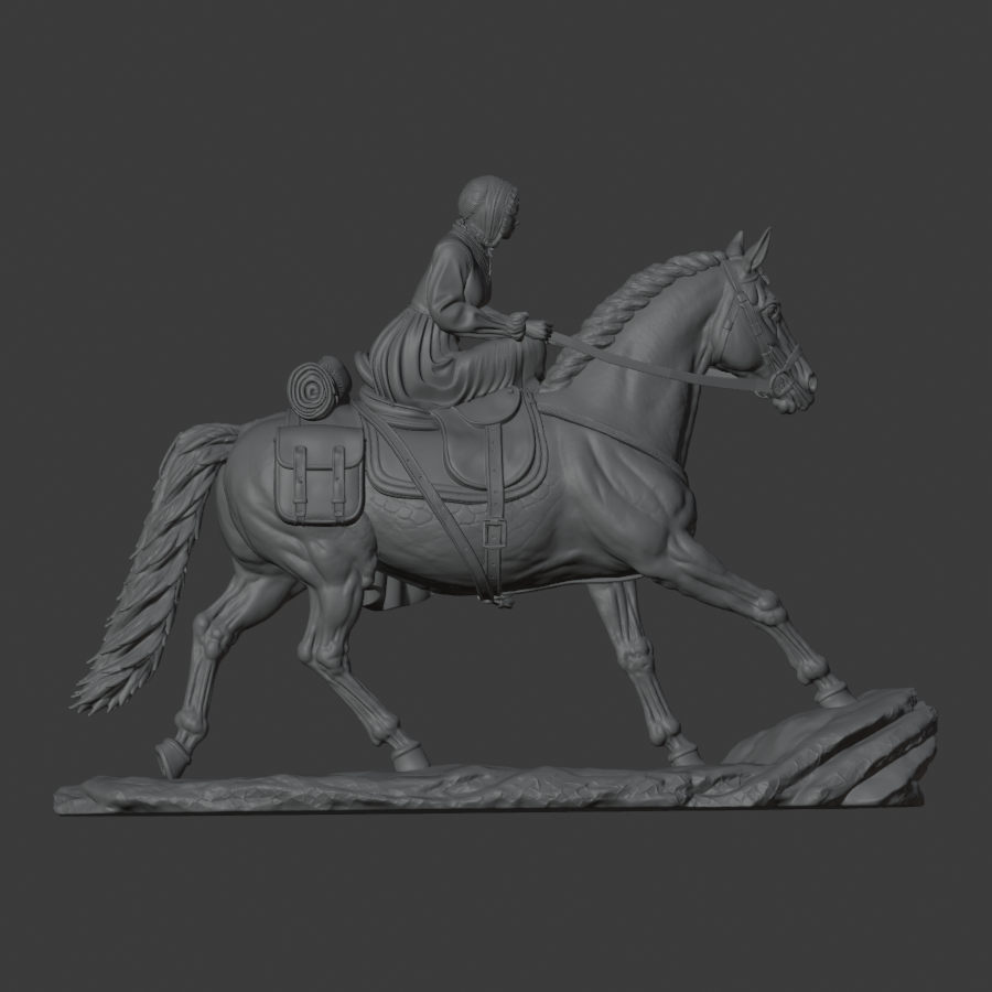 Left side view of the final horse and rider digital model.