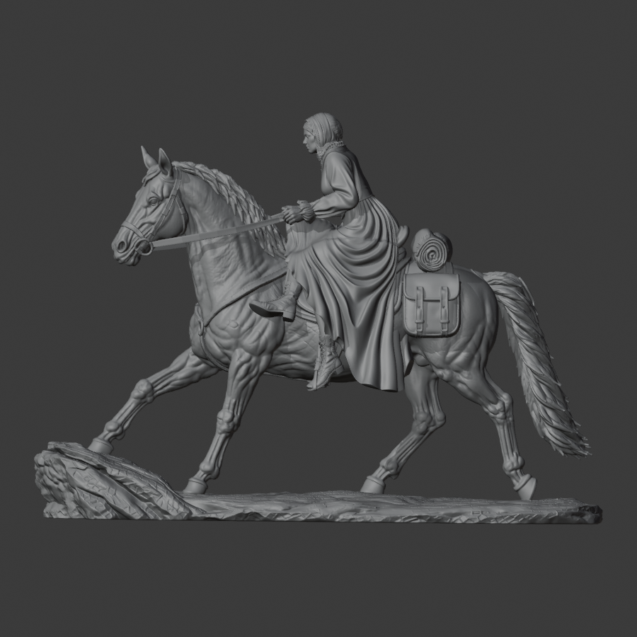 Right side view of the final horse and rider digital model.