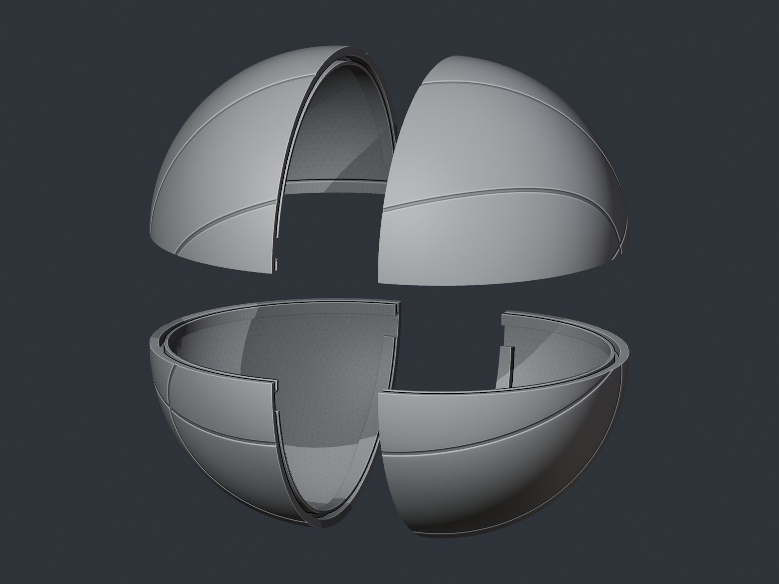 The 13-inch basketball split into four shell quarters.