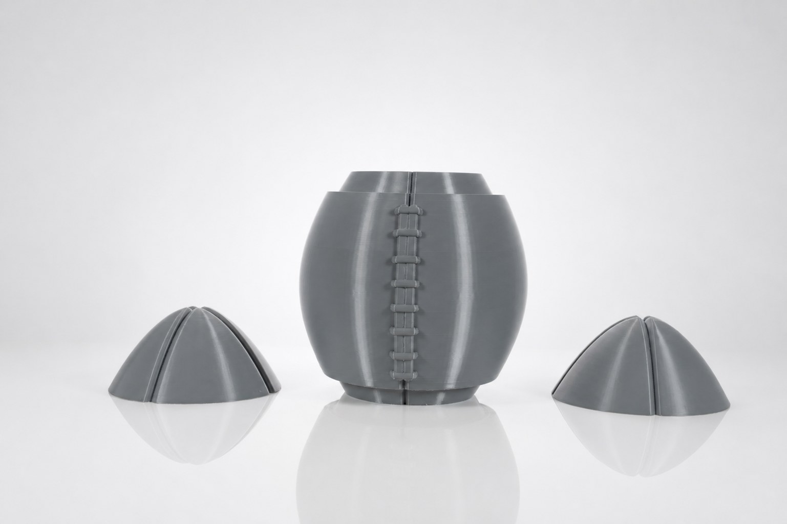 The football center section with its two printed end shells.