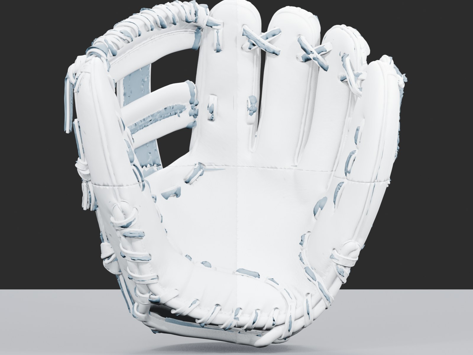 The glove model split into printable sections and digitally reassembled.