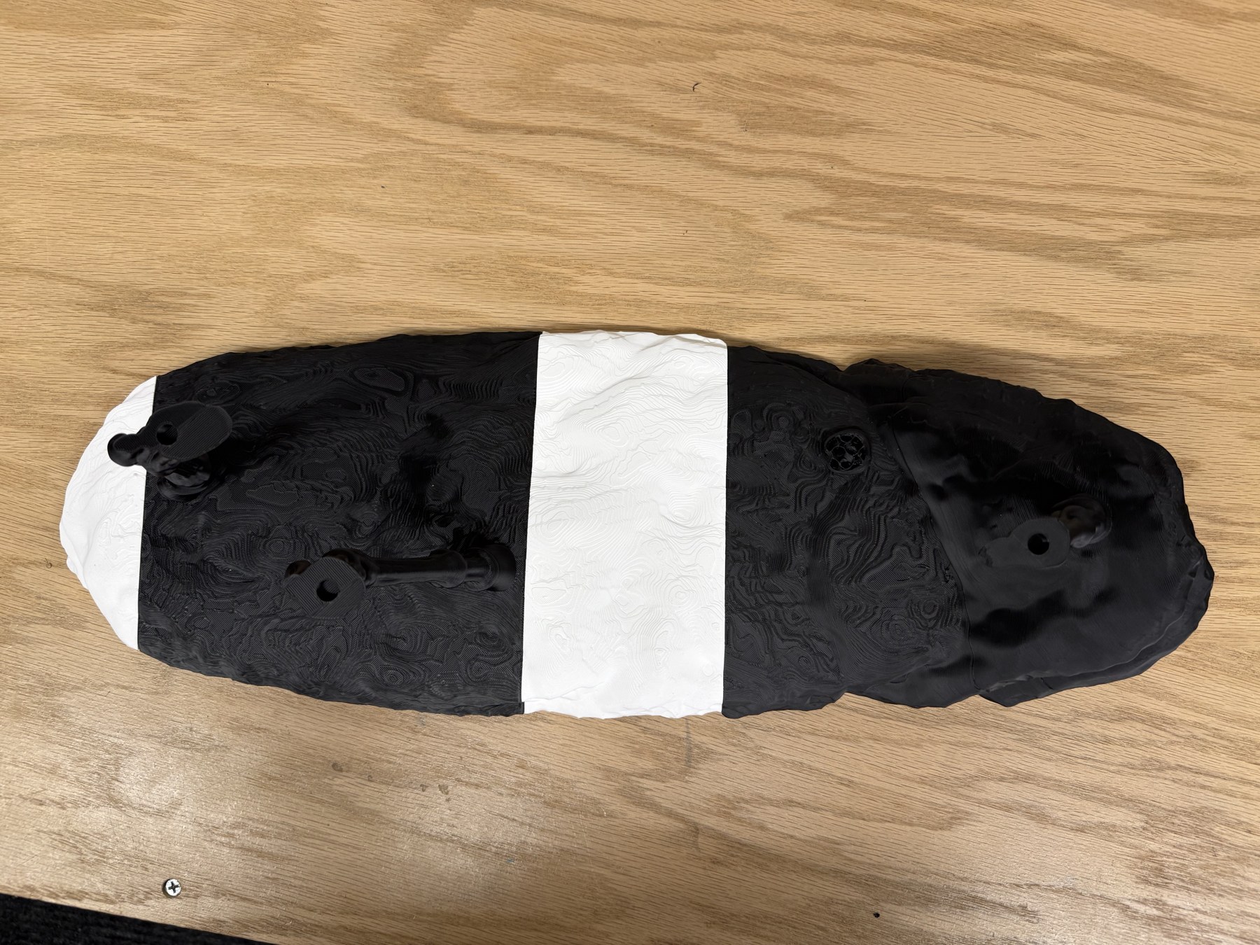 Top view of the long printed rocky base showing the section breaks.