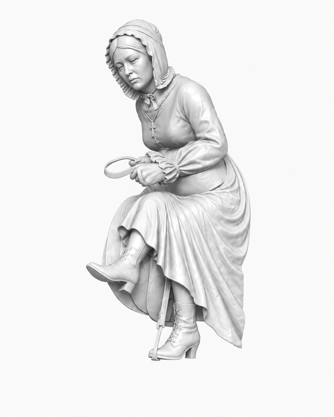 The final sidesaddle rider figure isolated, with both legs together on the horse's left side.