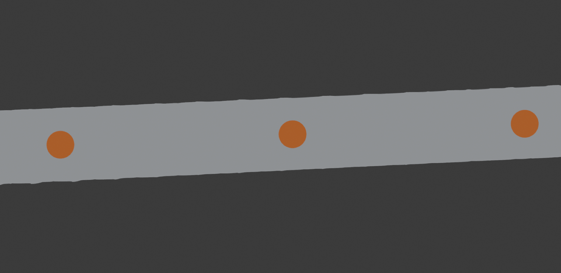 Blender view showing three evenly spaced alignment pin locations along the body seam.